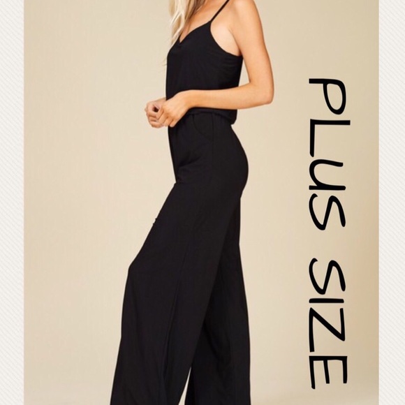 Back2Basics Pants - Plus Size Wide Leg Flared Jumpsuit Black